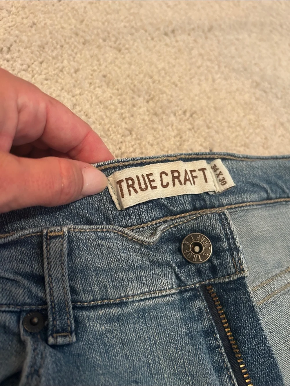 True Craft Slim Tapered Jeans in Mid Blue Wash